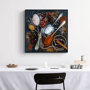 Spezie colorate e cucchiai Immagine Wall Art Dipinti stampati su tela Poster astratti per la decorazione della cucina Cuadros Senza cornice