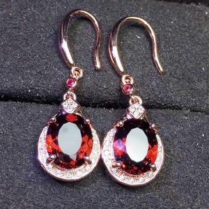 Dynda żyrandol Naturalny Real Red Garnet Drop Earring 7 * 9mm 2.1ct * 2 sztuk Gemstone na biżuterię 925 Sterling Silver Fine J215312