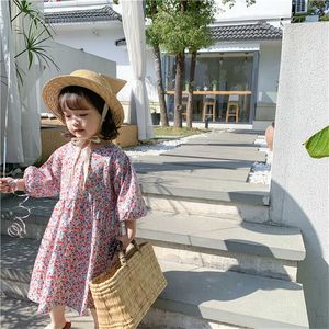 Spring Baby Girls Floral Dress Cotton Long Sleeve For Fashion Cute Kids es Girl 2-7 Years 210615