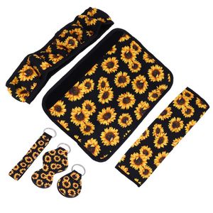 Wholesale sunflower car accessories resale online - Steering Wheel Covers Set Sunflower Seat Belt Cover Car Accessories Interior Accessory For Black And Yellow