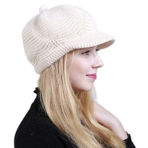 Berets Winter Warm Knit Hat Beanie Beret Crochet Cap With Visor For Women Girls