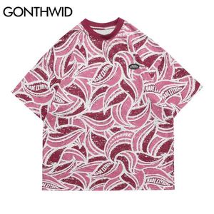 Koszulki Koszulki Hip Hop Traved Geometria Wzór Druku Zagraniczone Tshirts Streetwear Harajuku Hipster Krótki rękaw Topy 210602