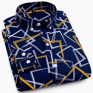 Mäns Casual Tryckt Skjortor Långärmad Business Tunna Kläder Lätt Button-Down Male Dress Shirt Toppar Slitage