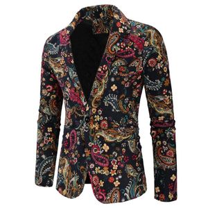 Moda Uomo Slim Fit Blazer Casual Stampa Abiti Cappotto Uomo Abbigliamento Giacche da uomo Stile cinese monopetto da uomo