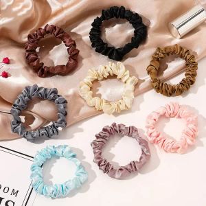 Satin Dickdarm Scrunchies Haarbänder Reine Farbe Dünne Pferdeschwanz Halter Haargummi Kreis Seil Zubehör