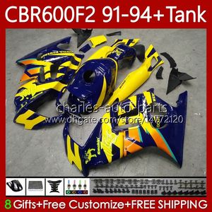 Kropp + Tank för Honda CBR 600F2 600 F2 CC 600FS 91 92 93 94 KOVISWORK 63NO.147 CBR600 FS CBR600F2 CBR600FS 1991 1992 1993 1994 CBR600-F2 600CC 91-94 Fairings Kit Glossy Yellow