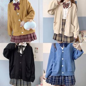 Clothing Sets Japan School Sweater Spring Autumn 100% V-neck Cotton Knitted JK Uniforms Cardigan Multicolor Student Girls Cosplay