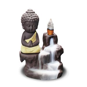 小さな僧侶の滝の香油ホルダーホームオフィスのティーハウスの装飾仏逆流香バーナー