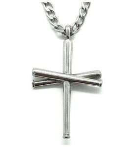 wholesale 2022 Titanium Sport Accessories gold silver black 3 colors Pendant Necklaces Cross Necklace By Men Sports Stainless Steel Baseball Choker