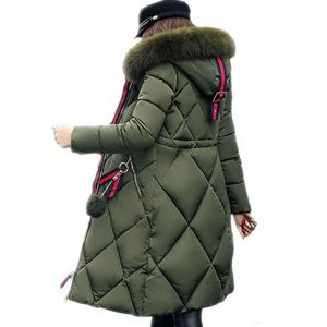 큰 모피 겨울 코트 두꺼운 파카 여성 스티치 슬림 긴 겨울 코트 아래로 코 튼 숙녀 다운 재킷 여성 2021