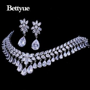 Bettyue Marka Urok Moda AAA Cubic Cyrkon Biały Złoty Kolor Europa I Ameryka Styl Wedding Jewelry Set Dla Kobiet Party Prezenty H1022