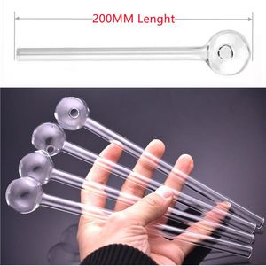 Stor storlek 200mm längd glas oljebrännare rör transparent tobak rökning pipe herb hookah cigarett shisha tube röka pipes adapter