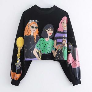 Frauen Vintage Süße Mädchen Gedruckt Sweatshirts Mode Lässig Weiblichen Oansatz Pullover Chic Tops 210520