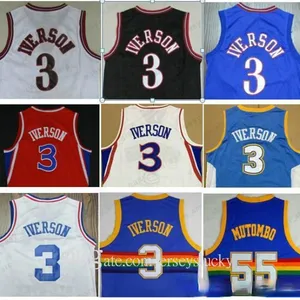 Top Großhandel Georgetown Blue Hoyas Grey Sportwear Universitätsuniformen Stickerei Allen Iverson Jersey Günstige Dikembe Mutombo Shirts genäht