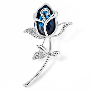 Pins, broscher Blue Crystal Brosch Womens Classy Rose Flower Pin