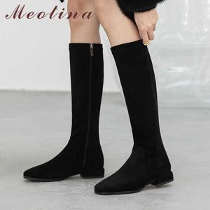 Meotina Reitstiefel Frauen Schuhe Reißverschluss Low Heels Kniehohe Stiefel Karree Dicke Absätze Weibliche Lange Stiefel Herbst Winter Grau 40 210608