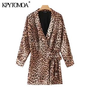 Women Sexy Fashion With Belt Leopard Print Wrap Playsuits Vintage V Neck Long Sleeve Female Jumpsuits Mujer 210416