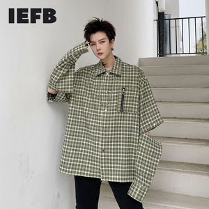 IEFB Primavera Uomo Plaid Staccabile Manica Lunga Ciondolo in Metallo Camicie Oversize Allentato Monopetto Camicetta Design Maschile 9Y5355 210524