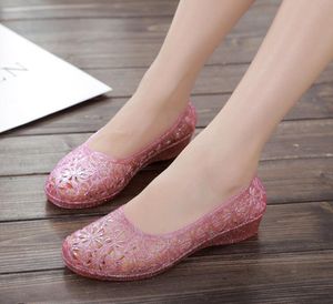 2024 Summer New Women Sandals Hollow Plastic Crystal Flat Shoes Baotou Mesh Bird's Nest Hole Shoes Flat Beach Non-slip Sandals