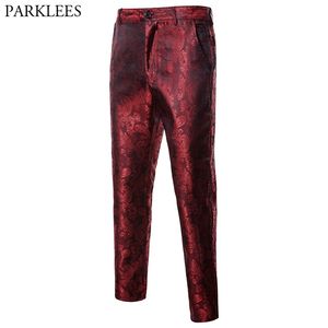 Vin röd paisley klänning byxor män märke skinny byxor bröllopsfest scen sångare prom kostym pantalon homme 210715