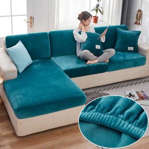 Velvet Sofa Siedzenia Pokrowce do salonu Elastyczna poduszka Poduszka Okładka narożne Sliplovers Chaise Longue Couch Protector 210723
