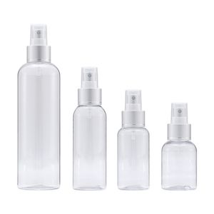 Packing Plastic Clear Bottle Round Shoulder PET Matte Silver Collar With Cover Silver Spary Press Pump Portable Cosmetic Refillable Container 50ml 75ml 100ml 250ml