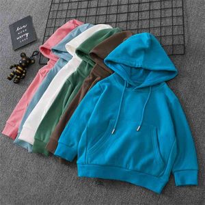 Moda Erkek Hoodies Sonbahar Bahar Kız Kazak Mont Saf Renk Kapüşonlu Giyim Gençler için Tops Genç Pamuklu Çocuk Giysileri 210622