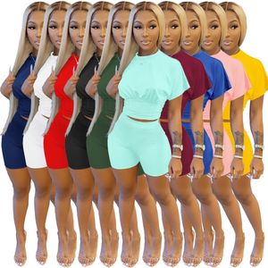 Women's Tracksuits European and American pure color sports waist suit fashion casual two-piece in stock