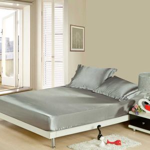 Lenzuolo con angoli in raso di seta morbido tinta unita 1PC con copriletto con fascia elastica (senza federe) Completo Queen King Size Drop 210626