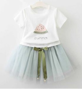 Einzelhandel Sommer Mädchen Kleidung Sets Wassermelone Gedruckt T-shirt + Gaze Rock Zwei Stück Mode Outfits Kinder E869 210610