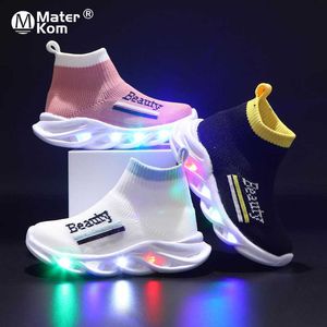 Size 21-30 Baby Luminous Sock Shoes Kids Glowing LED Shoes With Lights Children Knitting Light Sneakers For Boys Girls 1-6 y G1025