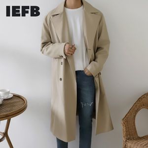 IEFB / 남성용 착용 중간 길이 트렌치 코트 얇은 스타일 한국 유행 잘 생긴 코트 봄 무릎 - 높은 트렌치 코트 윈드 브레이커 9Y3727 210524