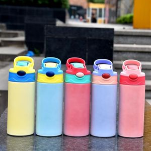 Süblimasyon Boşlukları Çocuk Şişe 12 oz UV Renk Değiştirme Sippy Tumblers Paslanmaz Çelik Yalıtımlı Çocuk Su Şişeleri