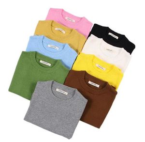 Baby Boys Girls Sweater Kids Pullover Solid Color Cotton Knitwear Brand Long-Sleeve Children Knit Tops 210429