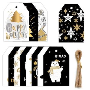 Juldekorationer 48pcs Merry Kraft Papper Taggar DIY Handgjorda Presentförpackning Etiketter Santa Claus Hang Tag Ornamentsår Inredning