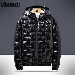 Winter Men's Hooded Parkas Windbreaker Fashion Thermal Coats Mens Thick Warm Glossy Black Jackets Brand Outwear Men Clothing 6XL 211129