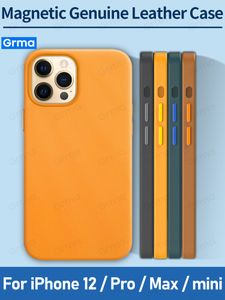 Magnetic Genuine Leather Black Cover for iPhone 12 Pro Max Accessories Case 11 mini Shockproof Cases