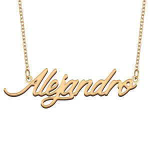 Alejandro Namenshalskette, Halsband, Namensschild, personalisierter Anhänger für Frauen, Mädchen, Geburtstagsgeschenk, Kinder, beste Freunde, Schmuck, 18 Karat vergoldeter Edelstahl