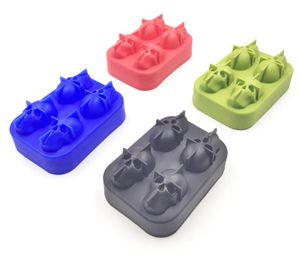 Bar Casa Stampi da forno Vassoio per cubetti di ghiaccio Stampo in silicone teschio 3D Stampo in silicone a 4 cavità Fai da te Macchina per il ghiaccio Uso domestico Whisky fresco Utensili da cucina Crema per budino