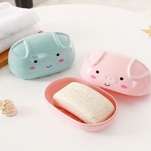 Творческий мультфильм сплошной цвет свиньи формы свиньи мыло ящик для ванной комнаты хранения двойной пластиковый маленький блюдо