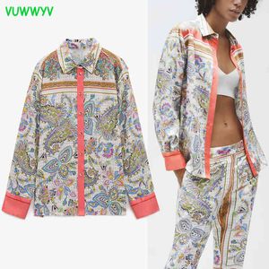 Flowing Bohemian Imprimir Blusa Mulheres Verão Chique Colar Botão Camisas Mulheres Manga Longa Fashion Street Ladies Tops 210430