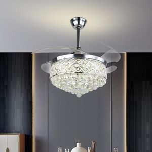 Tavan hayranları Görünmez Fan Işık Salonu Odası Modern Minimalist Lüks Kristal Avize Yatak Odası Led