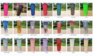 2023 Dubbel Barbie Rosa Durian Laser Straw Cup Tumblers Mermaid Plast Kallt vatten Kaffekoppar Presentmugg H1005