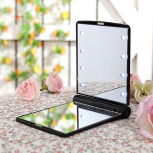 Makeup Mirror со светодиодными фонарями дамы косметический складной портативный компактный карман 8 лампы лампы