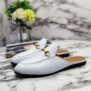 Äkta läderkvinnors tofflor lätt att bära mäns platta tofflor klassisk design solid färgutskrift avslappnad par skor