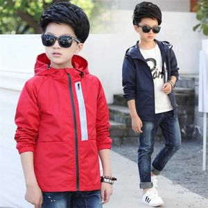 Jaqueta de primavera para meninos 4-15t crianças manga comprida encapuçado windbreaker ativo roupas adolescentes grande esporte casaco outwear top 211011
