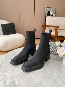 Square toe women's thick heel short boots with rubber concave convex bottom, anti-skid and wear-resistant double-layer Gore fabric, full of style