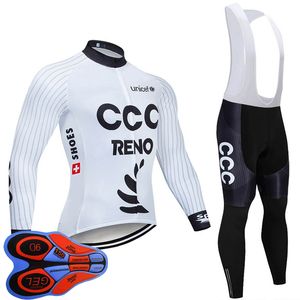 CCC Team Herren Radfahren Langarm Jersey Trägerhose Set MTB Bike Outfits Racing Fahrrad Uniform Outdoor Sportbekleidung Ropa Ciclismo S21050568