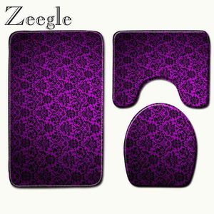 Zeegle Badezimmer-Teppich-Set, Anti-Rutsch-Set, Teppich, violette Teppiche, WC-Sitzbezug, waschbare Bad-Bodenmatte, 211109