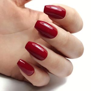 Fałszywe paznokcie 24 sztuk błyszczący wino czerwony balerina trumna sztuczna krótka fałszywa dla wzorów pełna okładka palca końcówki manicure narzędzie